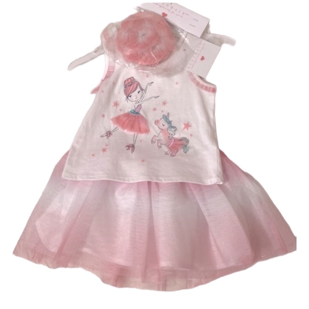 LULURAIN Girl's 3 Piece Tulle S/L Set Tulle Matching Crossbody Bag Size 4 NEW
